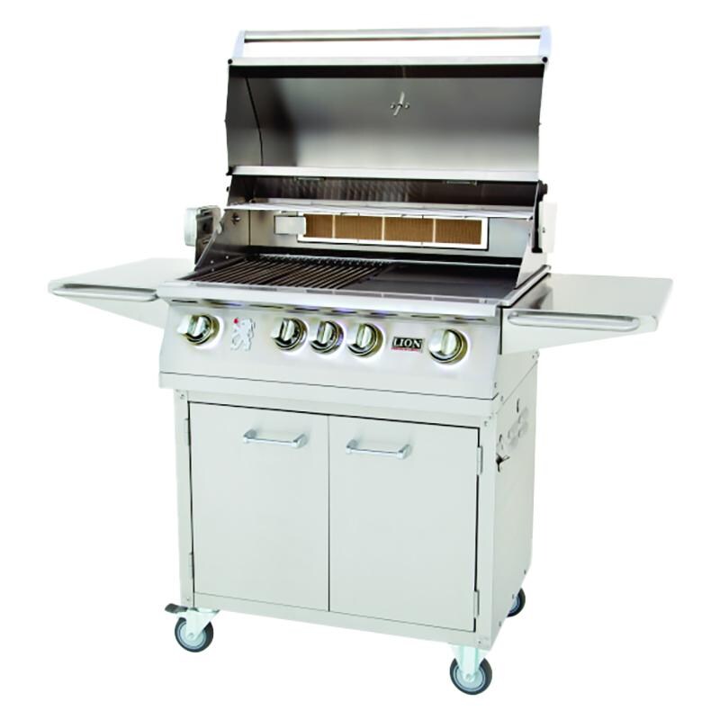 Lion 32-Inch L75000 Stainless Steel Propane Gas Grill On Cart - Lid Open - White Background thumbnail