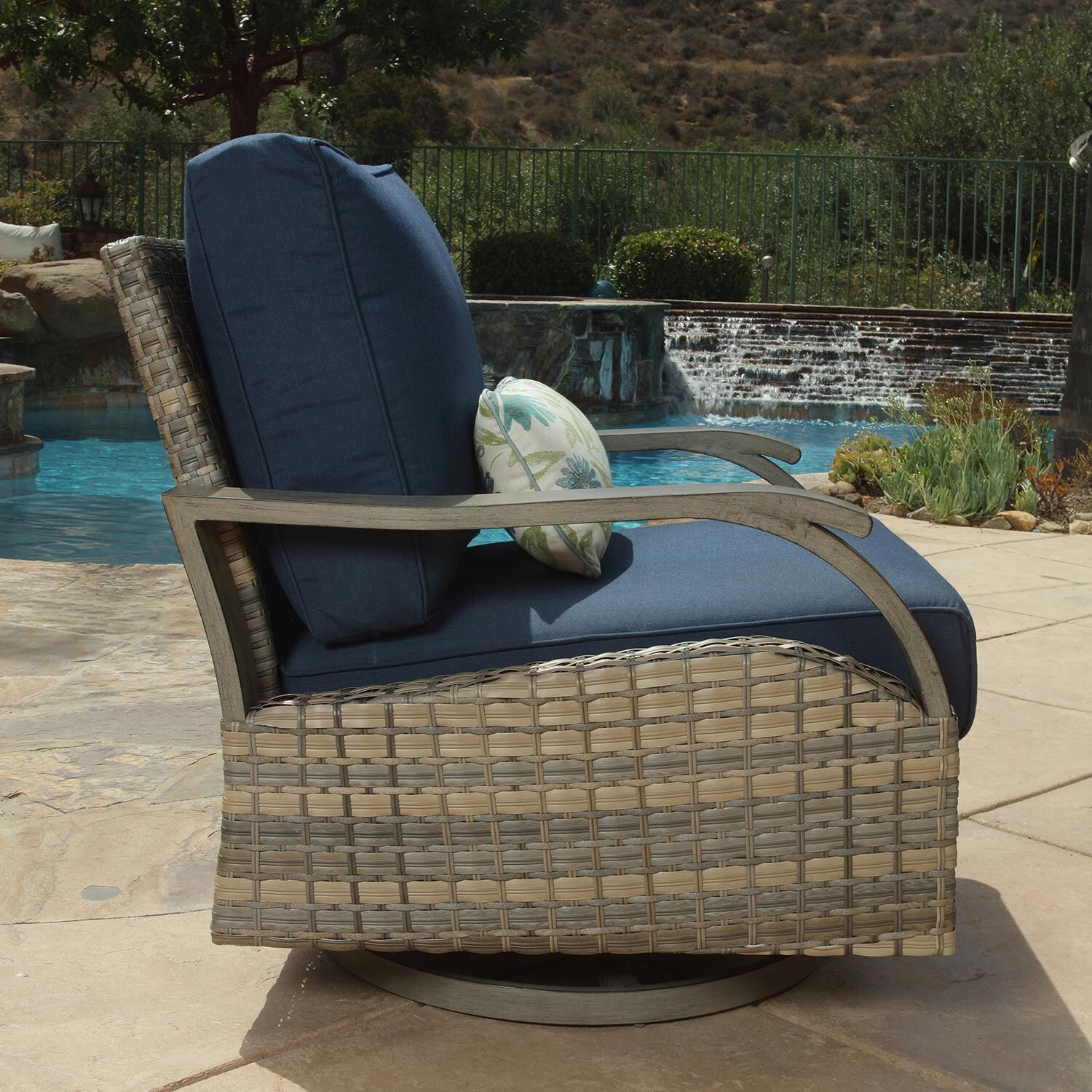 Lakeview Outdoor Designs Rosalie Bay 5 Piece Wicker & Aluminum Patio Conversation Set - Swivel Rocker Patio Club Chair Side thumbnail