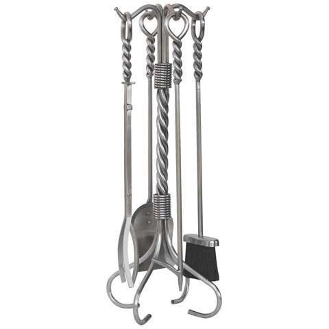 UniFlame 5-Piece Stainless Steel Fireplace Tool Set With Ring And Twist Handles - F-7703