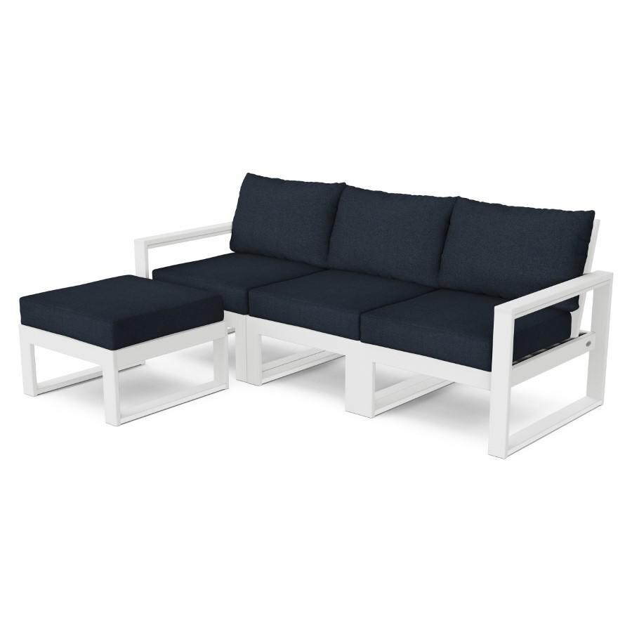 POLYWOOD EDGE 4-Piece Modular Deep Seating Set with Ottoman in White / Marine Indigo thumbnail