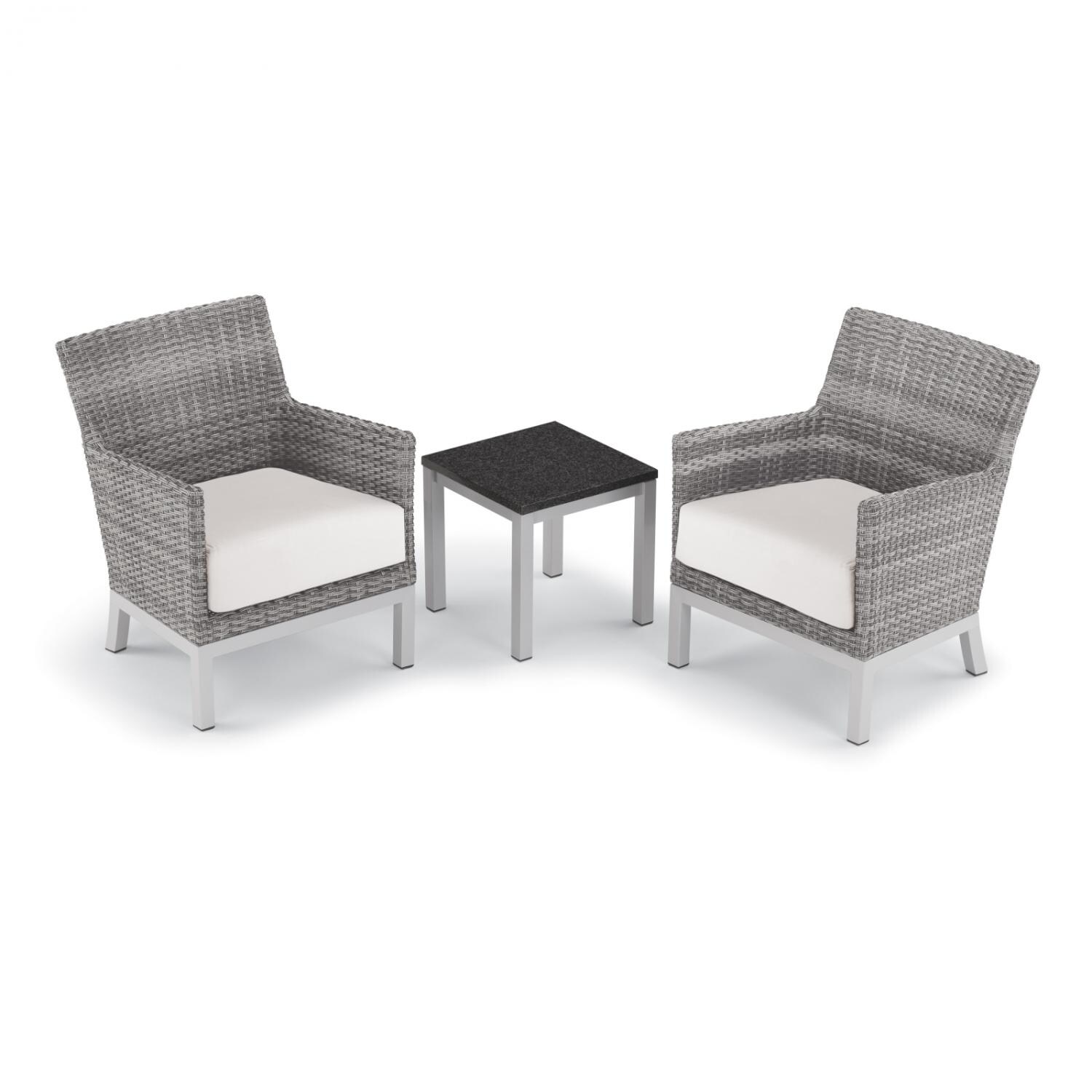 Argento 3 Piece Wicker Patio Conversation Set W/ Lite-Core Charcoal End Table & Eggshell White Cushions By Oxford Garden