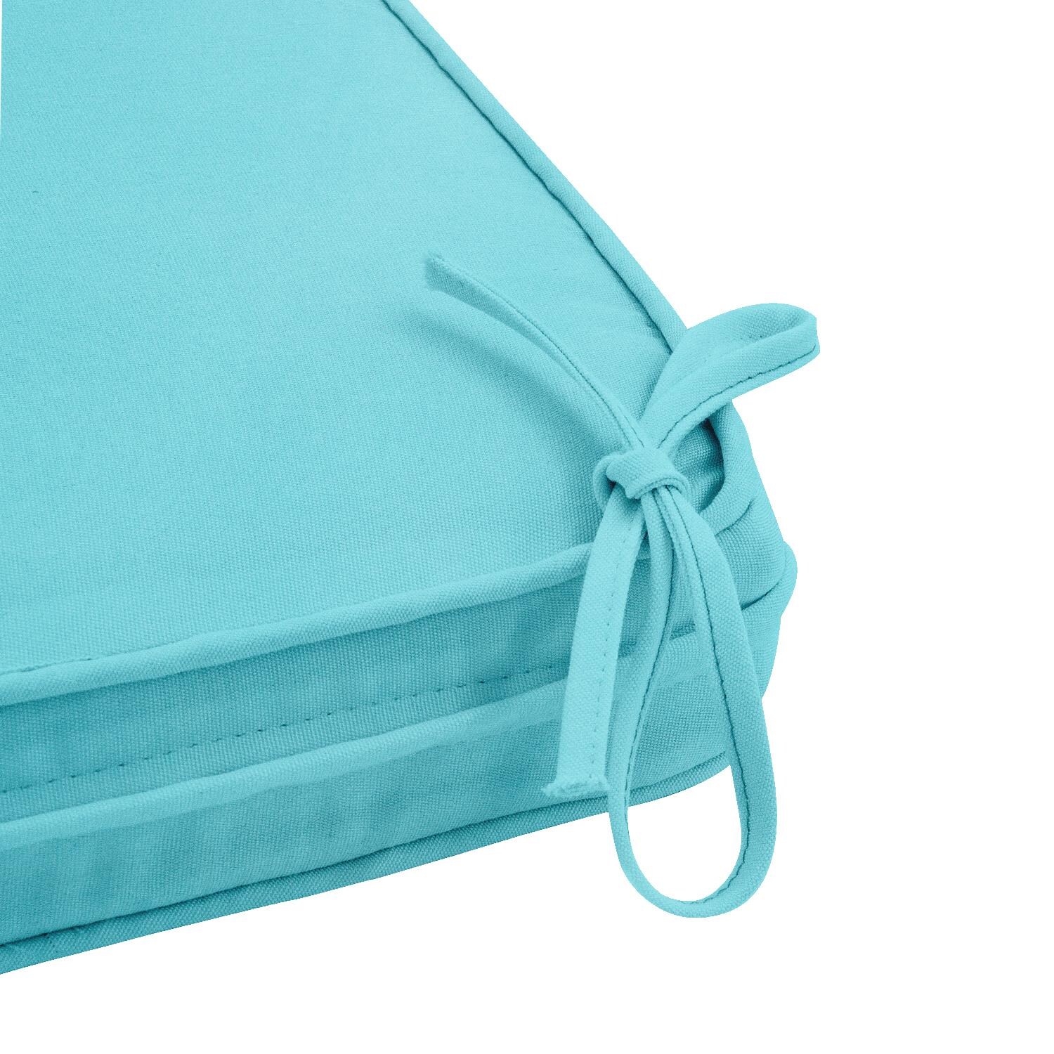 Sunbrella Canvas Aruba Small Outdoor Replacement Bench Cushion W/ Piping By UltimatePatio.com - Tie Detail thumbnail