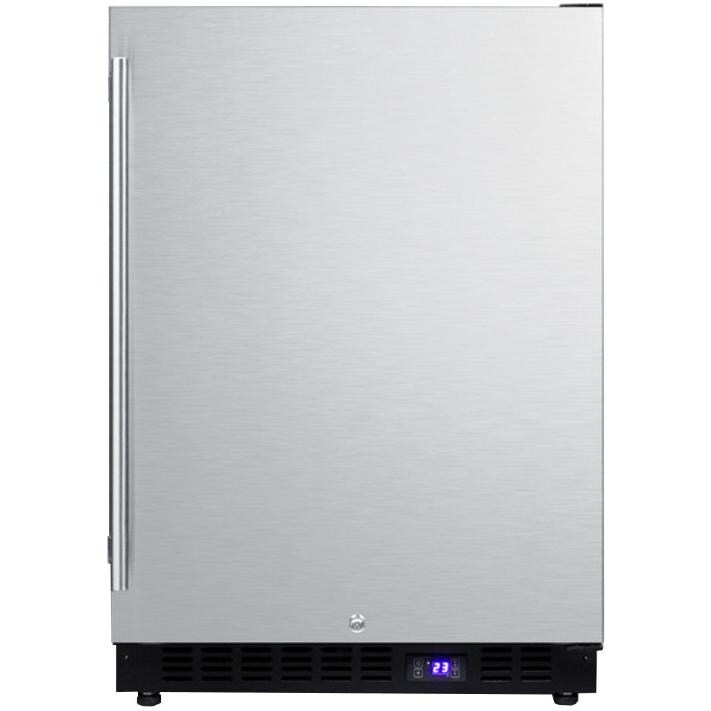 Summit 24-Inch 4.72 Cu. Ft. Outdoor Rated Compact Freezer With Ice Maker - Stainless Steel / Black Cabinet - SPFF51OSIM