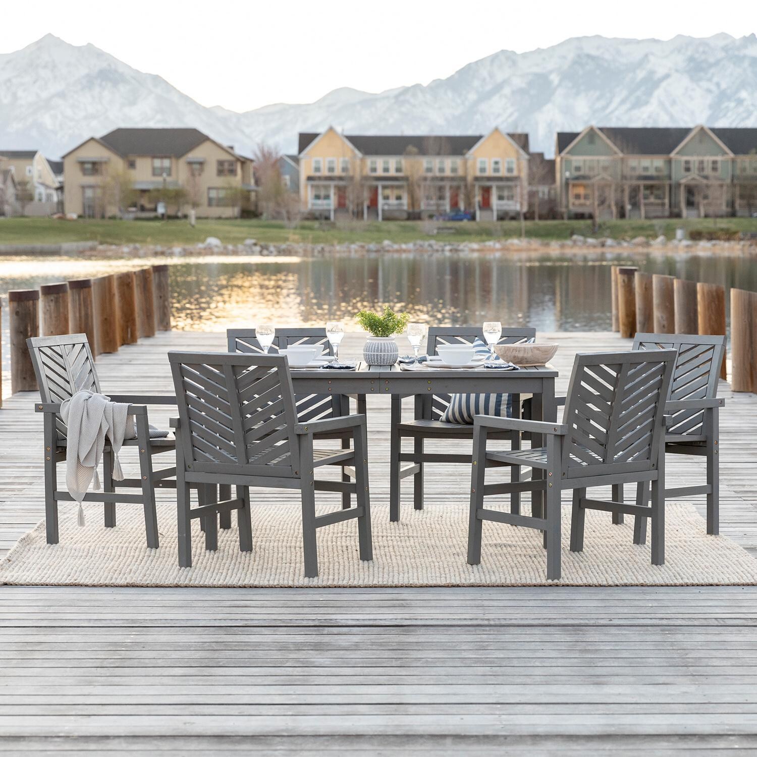 Ultimate Patio Wishlake 7 Piece Acacia Patio Dining Set W/ 60 X 32 Inch Rectangular Table - Gray Wash thumbnail