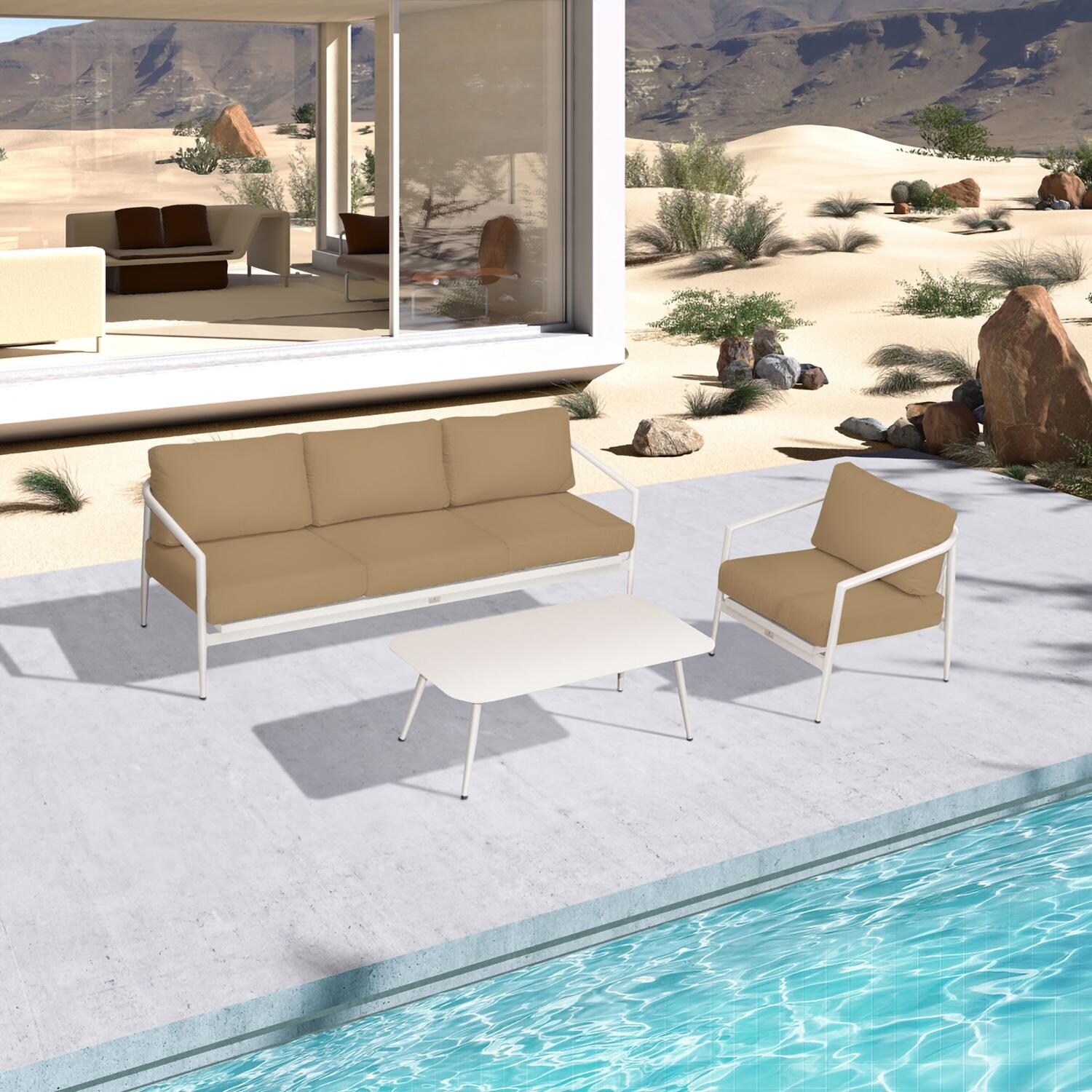 Lakeview Midnight Cove 3 Pc Aluminum Sofa Seating Set in Urban Stone/Carrera/Heather Beige - Top - Lifestyle thumbnail