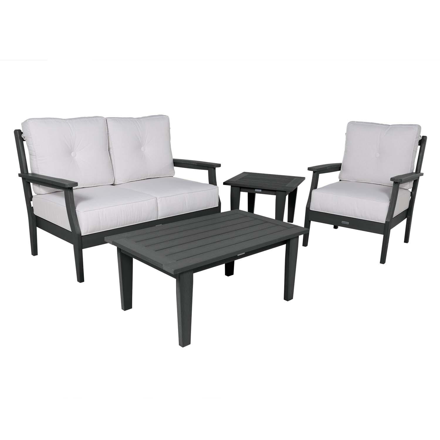 Blushing Bay 4 Pc Recycled Plastic Seating Set in Bliss Linen/Black by Lakeview Outdoor Designs - White Background thumbnail