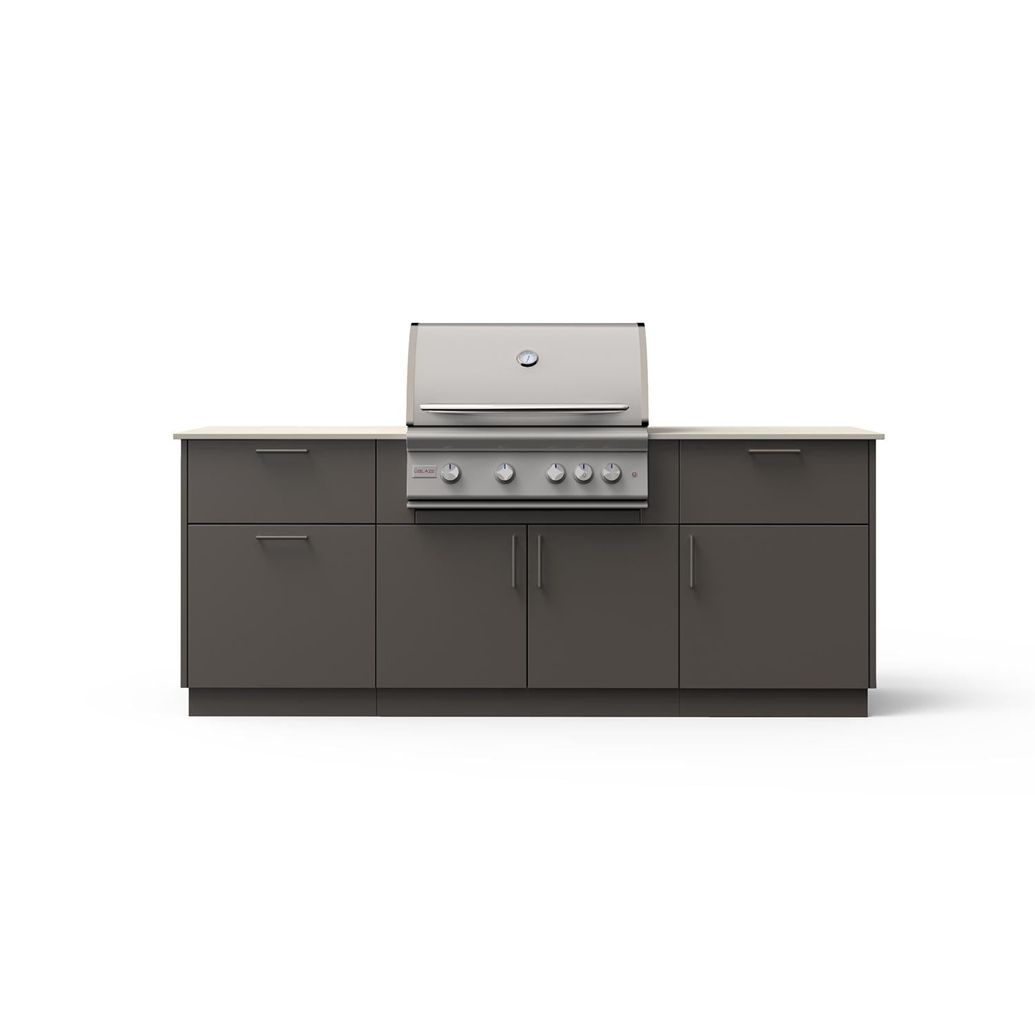 Blaze Sunrise 8-Ft Outdoor Kitchen Island w/ 32" LTE+ Natural Gas Grill in Gunmetal w/ Aeris Countertop - B-SNRS32-GUN-AERIS-NG