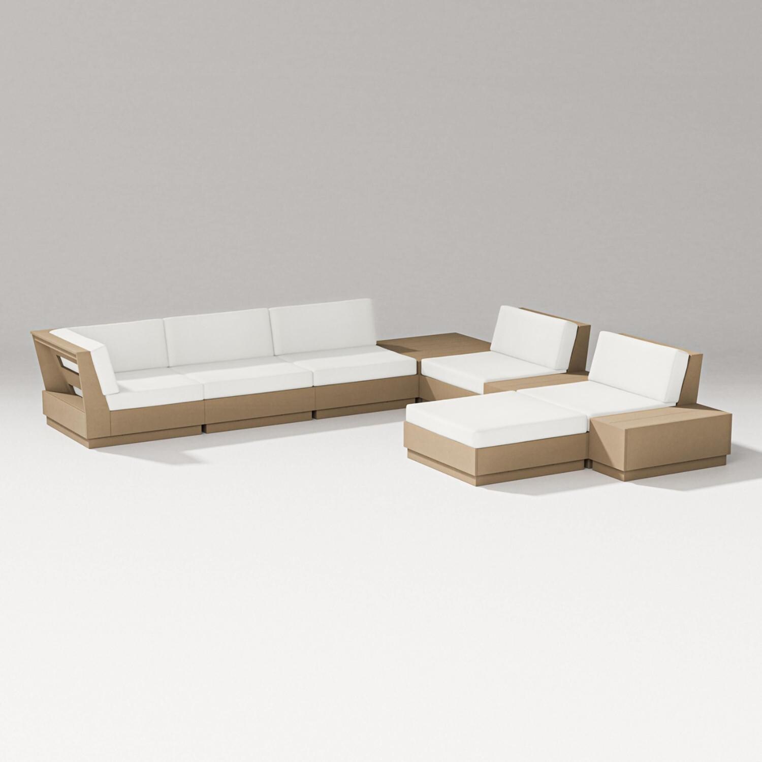 Elevate 9 Pc Recycled Plastic Sectional Seating Set in Vintage Sahara/Natural Linen By PW Designer Series
