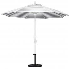 California Umbrella Golden State Series 9 Ft Octagonal Aluminum Collar Tilt Patio Umbrella W/ Crank Lift - Matted White Frame / Olefin Gray White Cabana Stripe Canopy