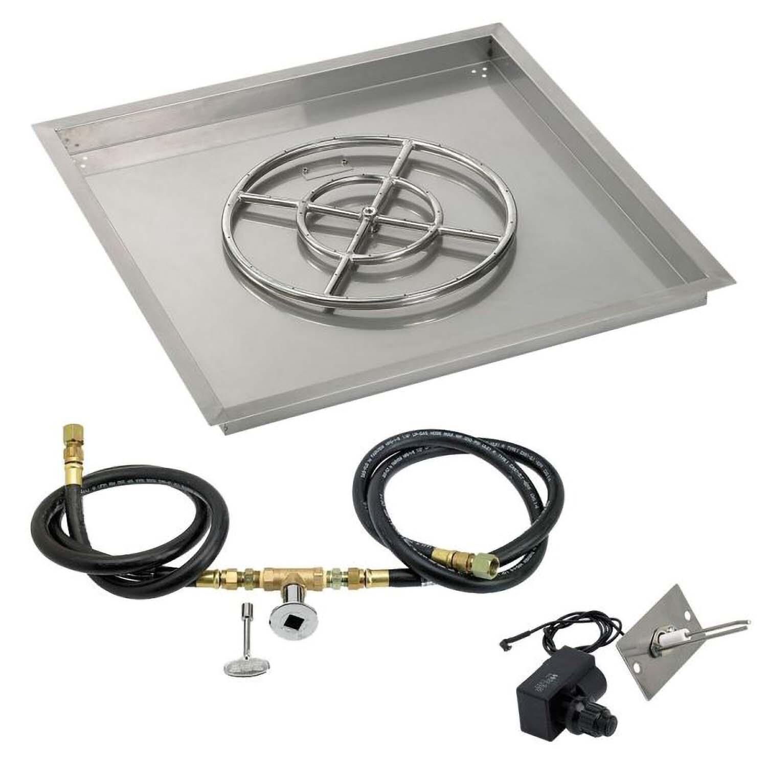 BBQGuys Signature 36 Inch Stainless Steel Square Drop-In Pan W/Spark Ignition Kit - 18 Inch Ring - Natural Gas - White Background thumbnail