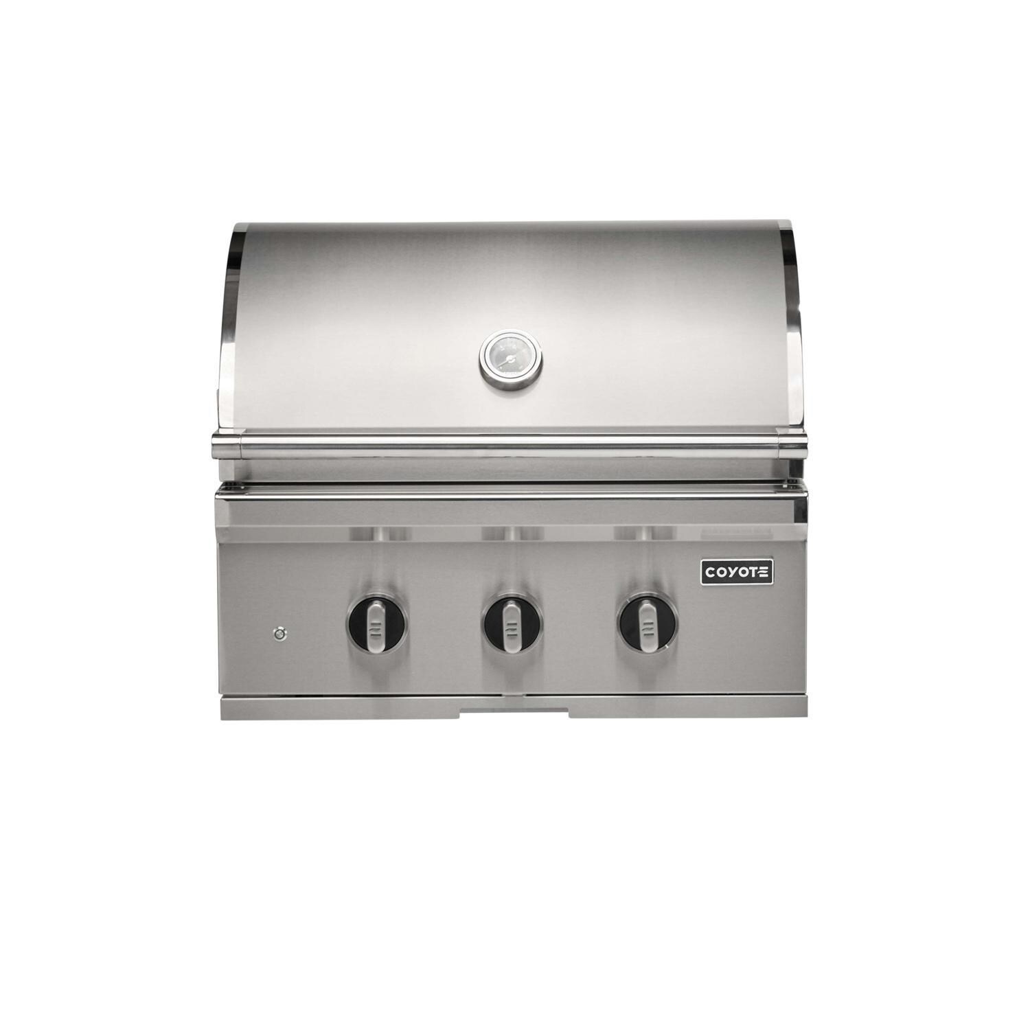 Coyote SL-Series 30-in 2-Burner Built-In Natural Gas Grill w/ Sear Burner, Rotisserie, & Safety Valve - C3SL30NG