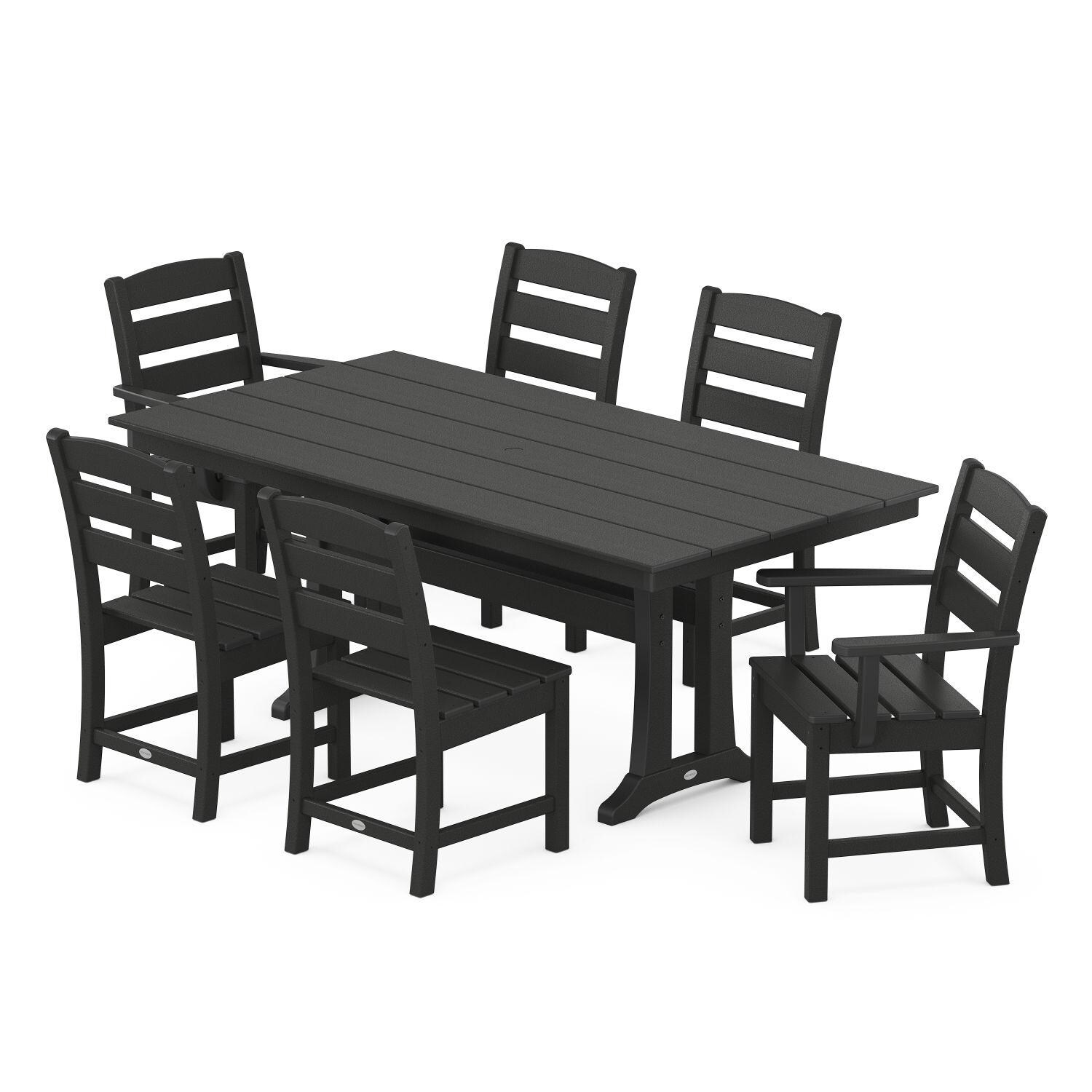 POLYWOOD PWS694-1-BL Lakeside 7-Piece Farmhouse Trestle Dining Set - Black thumbnail