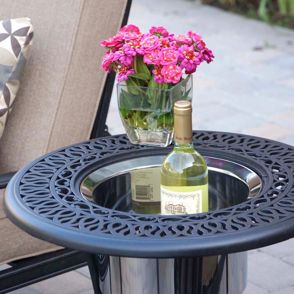 Darlee Elisabeth 5 Pc Cast Aluminum Seating Set w/ Series 30 Coffee Table & End Table in Antique Bronze/Beige Canvas - Ice Bucket - Detail thumbnail