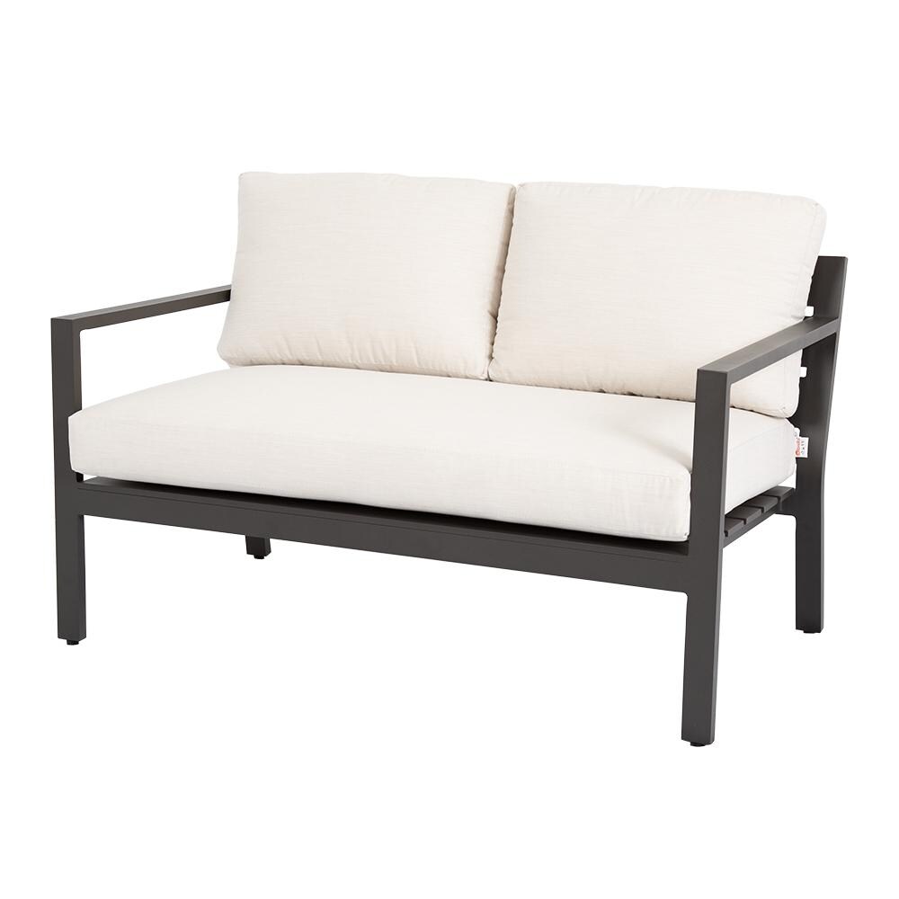 Sunset West Mesa Aluminum Patio Loveseat W/ Sunbrella Cast Pumice Cushions