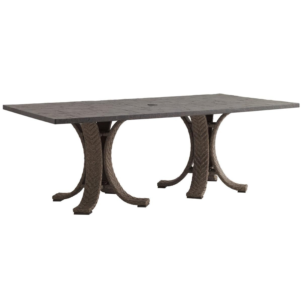 Blue Olive 84 X 44 Inch Rectangular Wicker Patio Dining Table W/ Weatherstone Top By Tommy Bahama