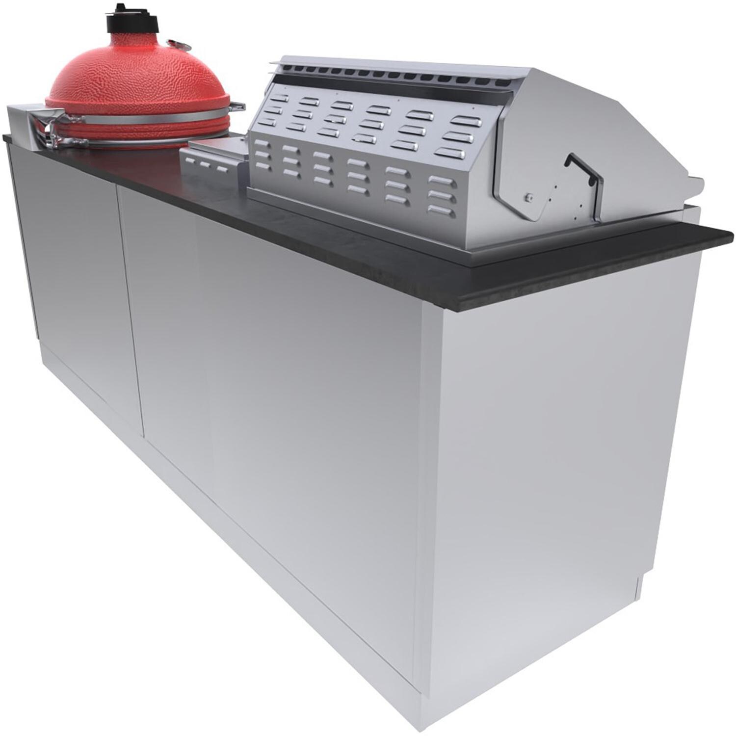 Sunstone Grills SCPKAMADO-LP KAMADO 8 Ft Cabinet Island Package in Propane - Back Angle - White Background thumbnail