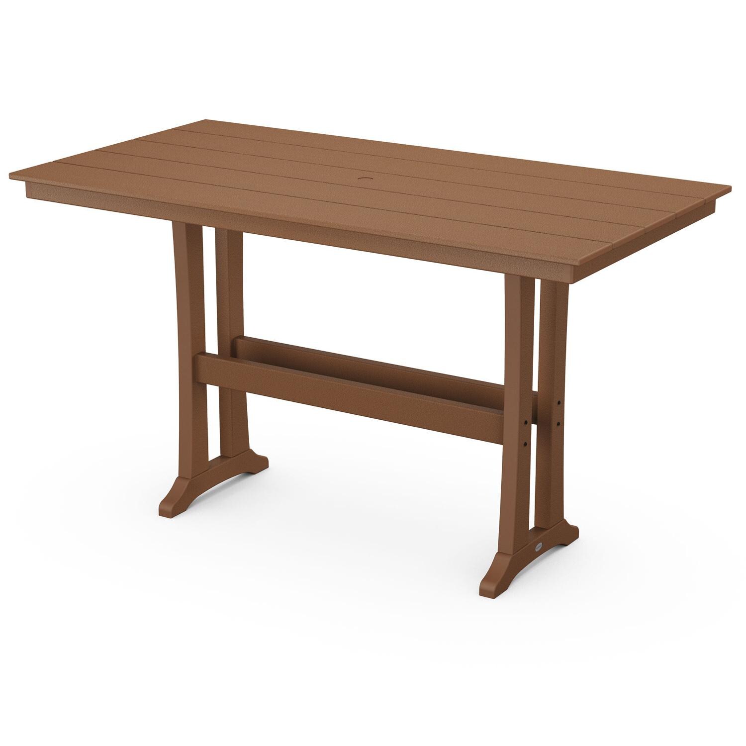 POLYWOOD 37 X 72-Inch Farmhouse Trestle Bar Table - Teak
