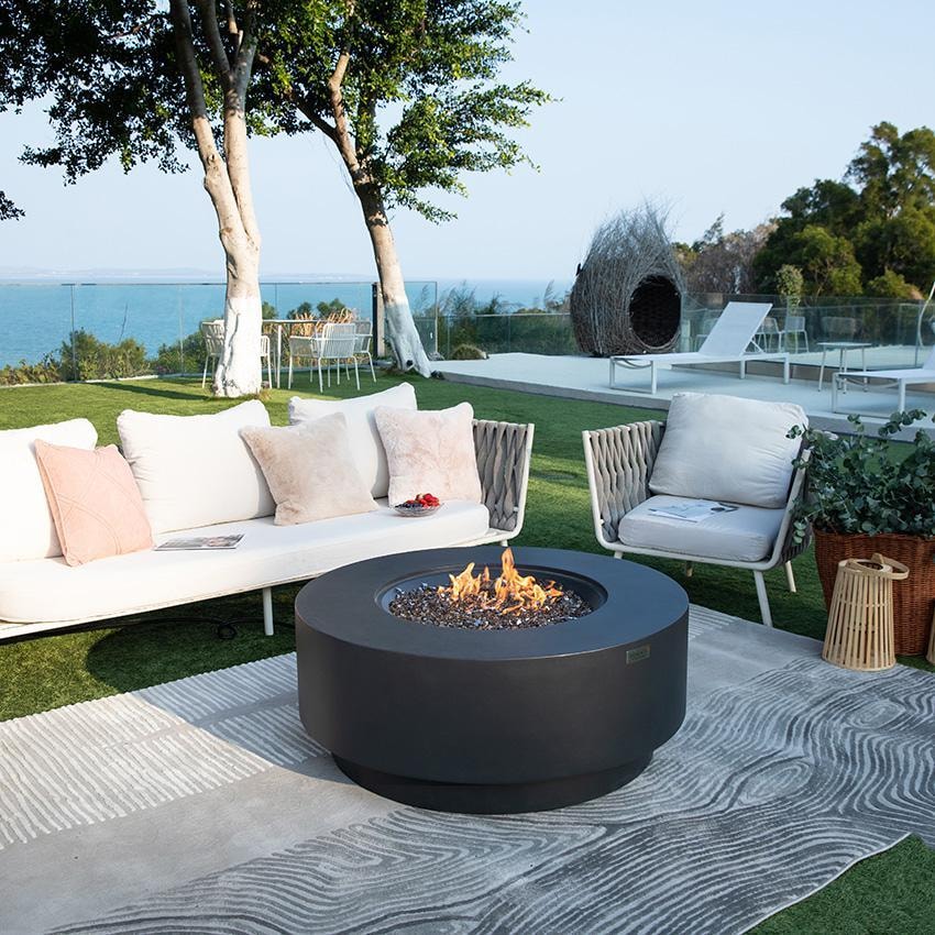 Nimes 41 Inch Round Concrete Propane Fire Pit in Gray by Elementi
