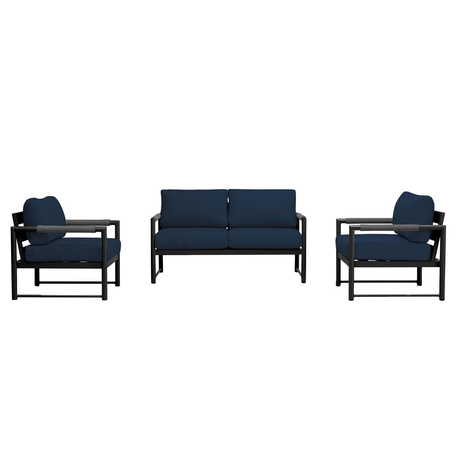 Lakeview AVEBAY-BK-CO-SET120-IN Avenue Bay Black/Carbon 3 Pc Loveseat Set - Spectrum Indigo - Display - White Background thumbnail
