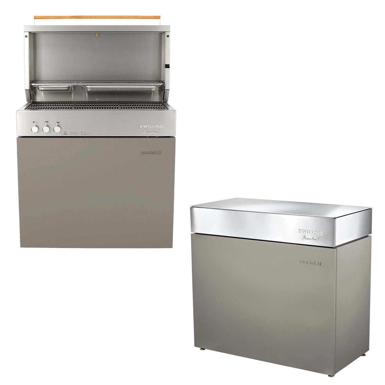 Flammkraft Model D Freestanding Natural Gas Grill & Model M Prep Center Module - Taupe - 1030974