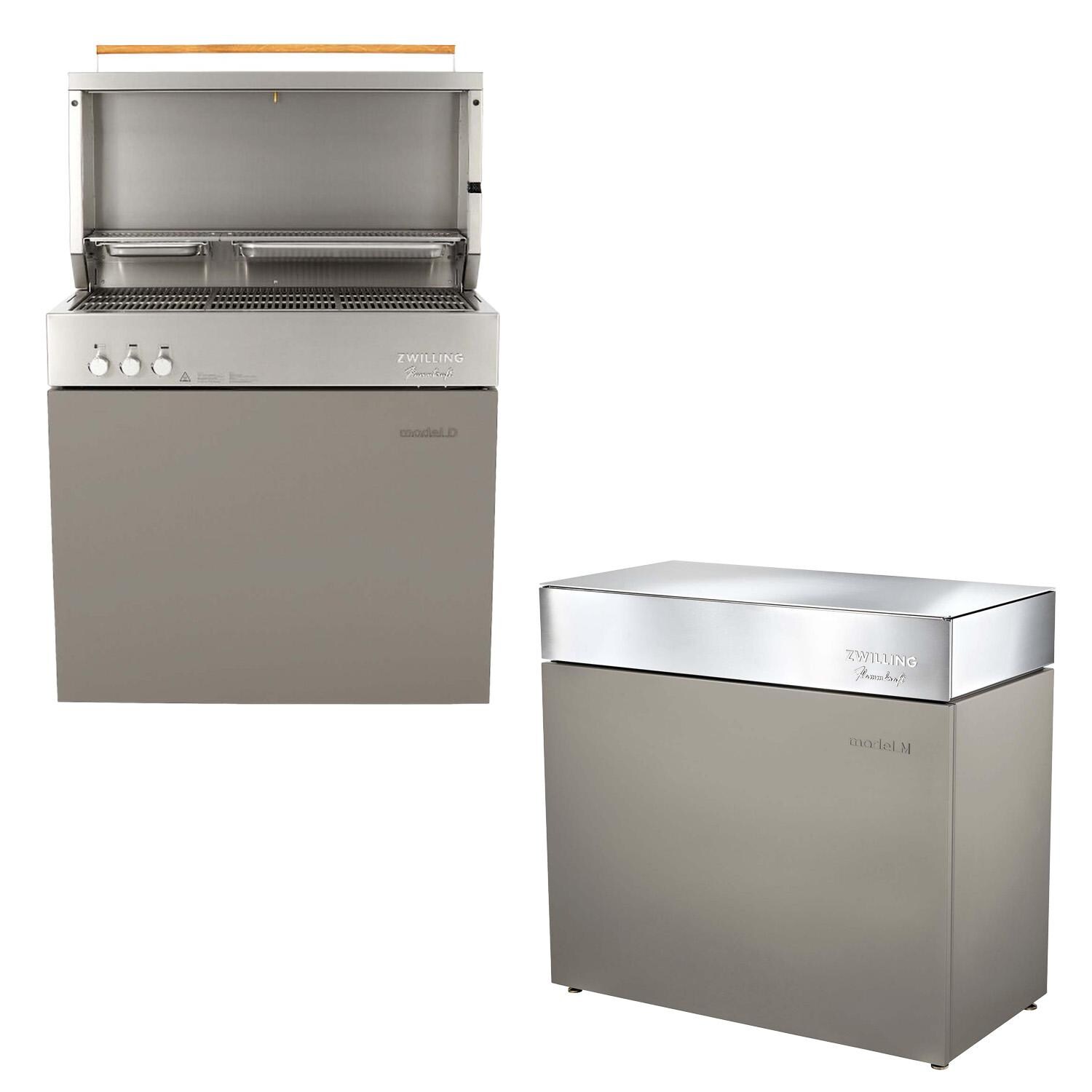 Flammkraft Model D Freestanding Natural Gas Grill & Model M Prep Center Module - Taupe - 1030974