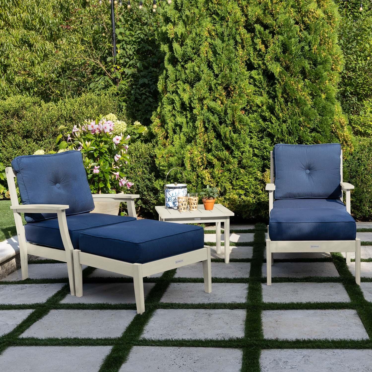 Blushing Bay 5 Pc Recycled Plastic Seating Set in Spectrum Indigo/Whitewash by Lakeview Outdoor Designs - Left Angled - Lifestyle thumbnail