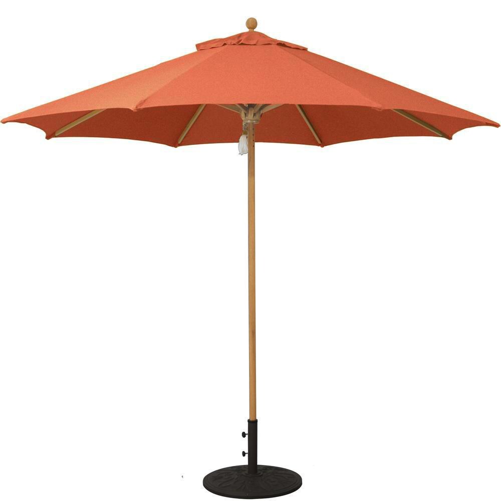 Galtech 9 Ft. Octagonal Hardwood Patio Market Umbrella W/ Pulley - Teak W/ Sunbrella Canvas Brick Canopy