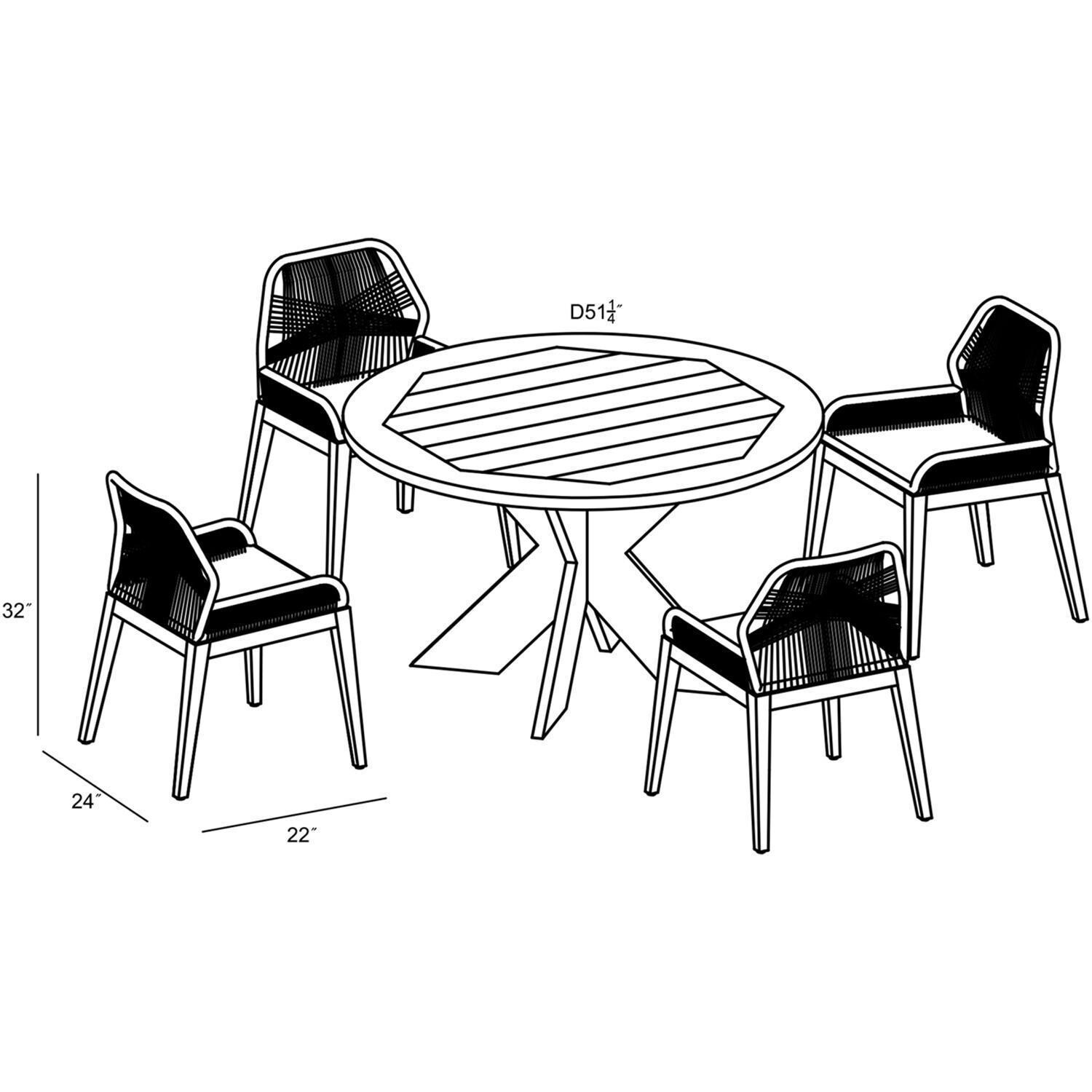 Wood Grove 4 Seat Reclaimed Teak and Rope Dining Set By Lakeview - Dimensional thumbnail