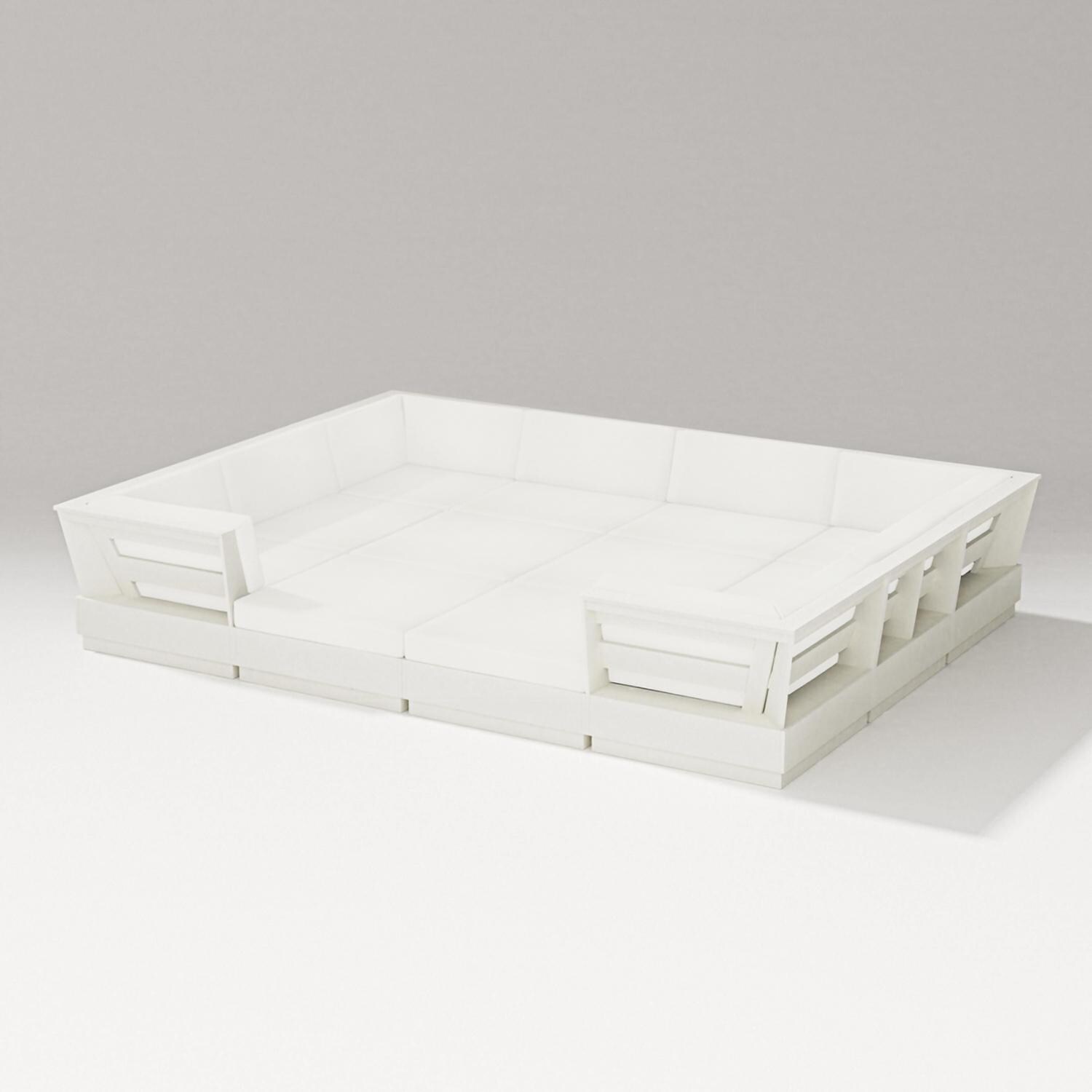 PW Designer Series Elevate 12 Pc Recycled Plastic Pit Sectional Seating Set in Vintage White/Natural Linen - Set - White Background thumbnail