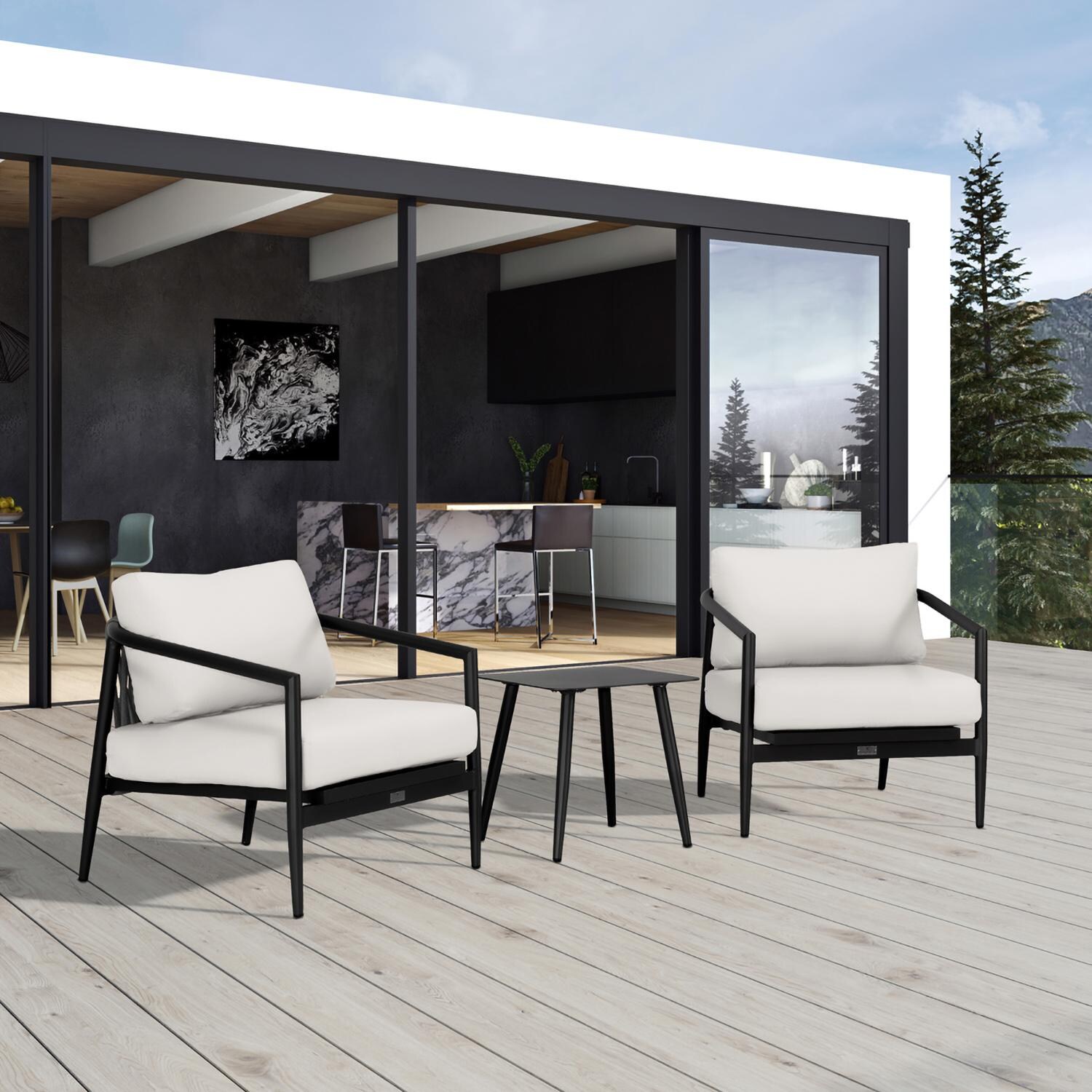 Lakeview Midnight Cove 3 Pc Aluminum Club Chair Seating Set in Black/Carbon/Canvas Natural - Detail - Lifestyle thumbnail