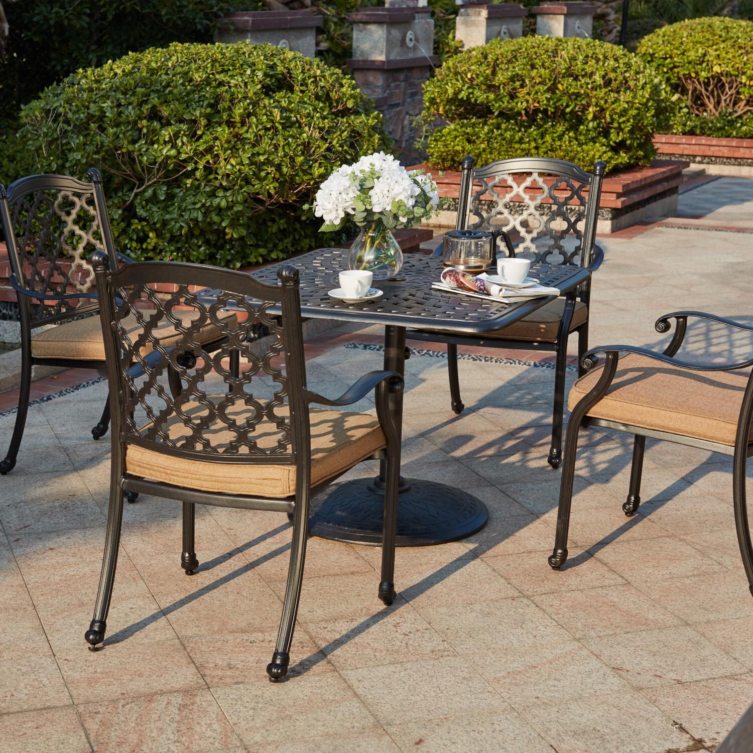Madison 5 Piece Cast Aluminum Patio Dining Set W/ 36 Inch Square Table By Darlee BBQGuys