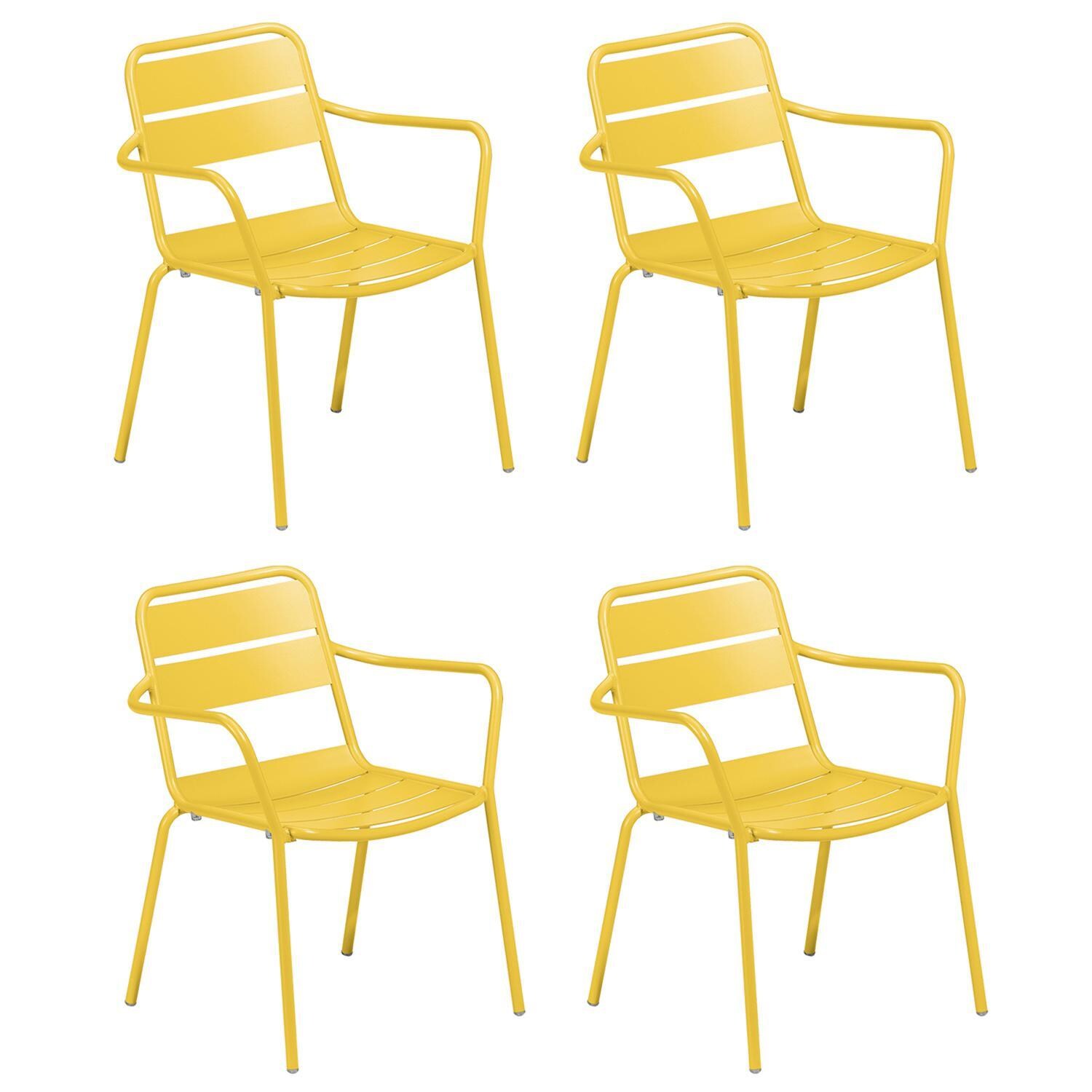 Kapri 4 Pc Aluminum Dining Arm Chair in Saffron By Oxford Garden