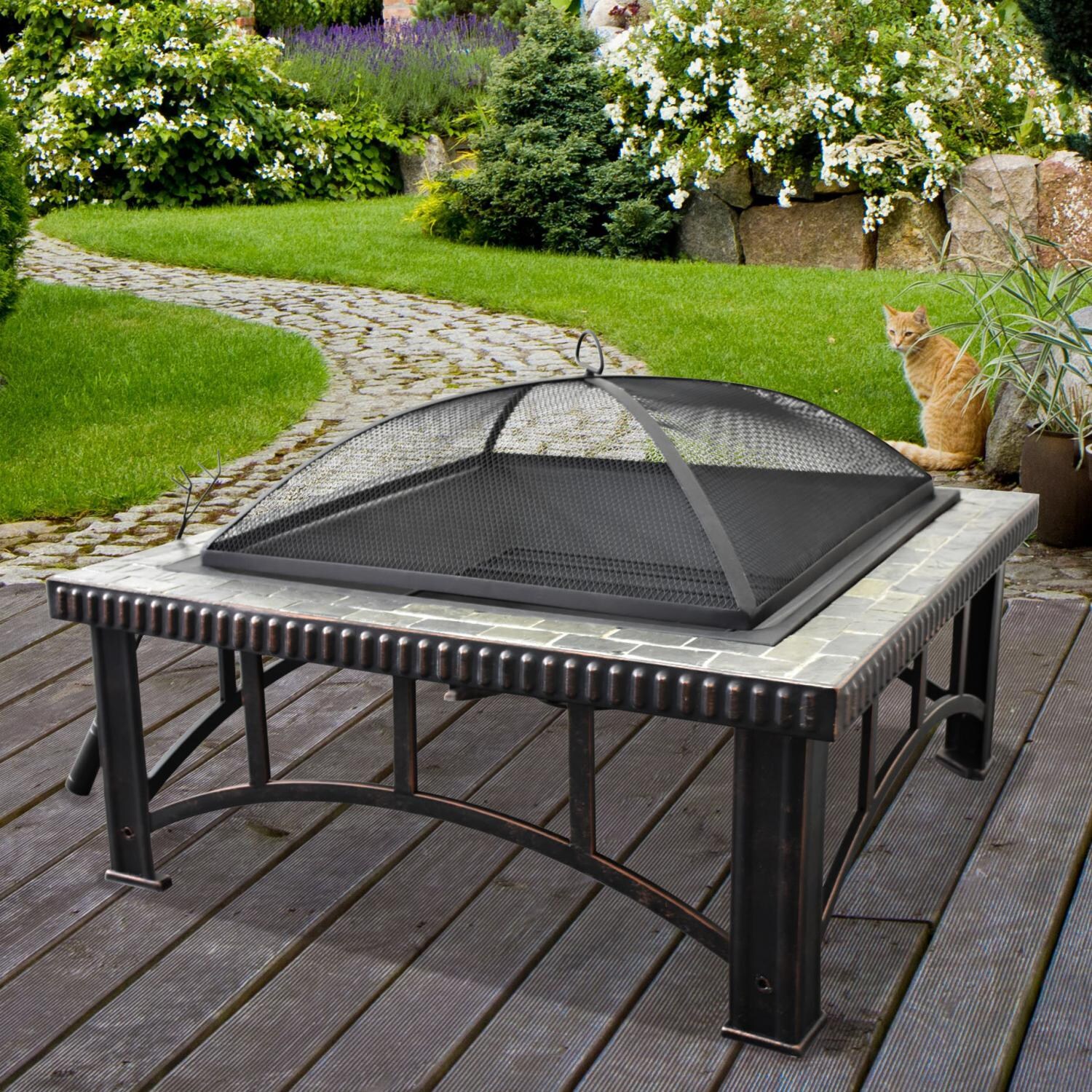 Astella 30 Inch Square Wood Burning Fire Pit Steel With Tile Astella 30 Inch Square Wood Burning Fire Pit Steel With Tile Fp301 Bbq Guys