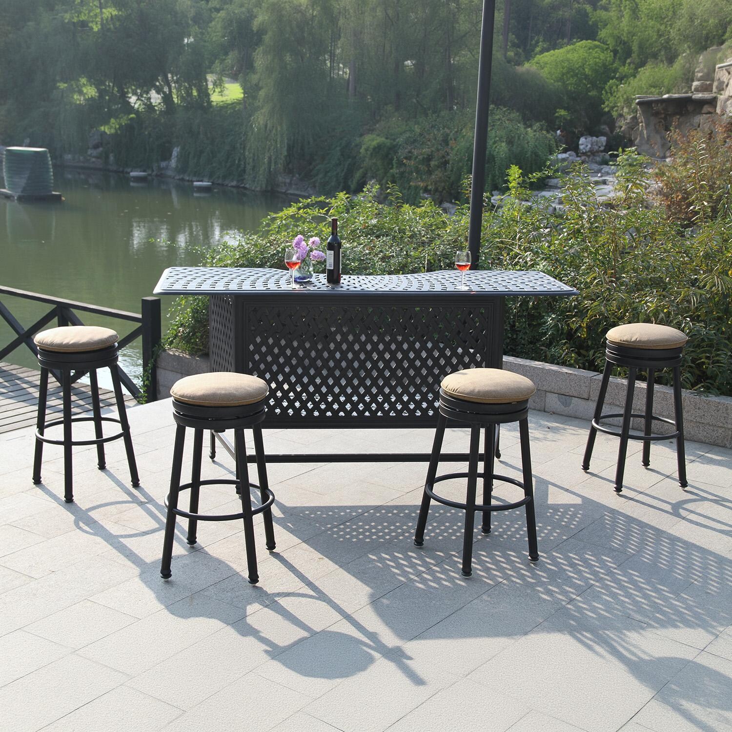 Darlee Cast Aluminum Outdoor Patio Round Bar Stool - Antique Bronze - Shown as Set (Sold Seperately) - Lifestyle thumbnail