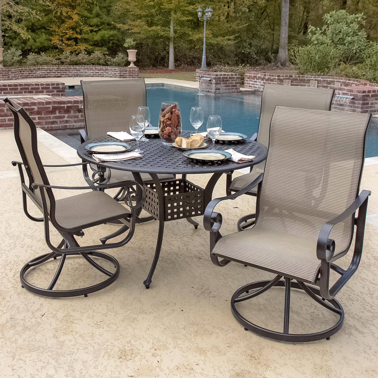 La Salle 5 Piece Sling Patio Dining Set With Swivel ...