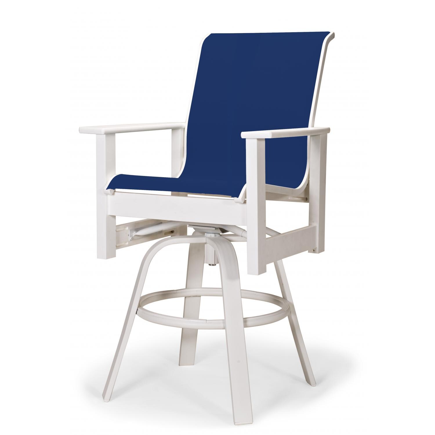 Leeward MGP Outdoor Counter Height Swivel Bar Stool With Sling Seating By Telescope Casual - Textured Snow/Cobalt