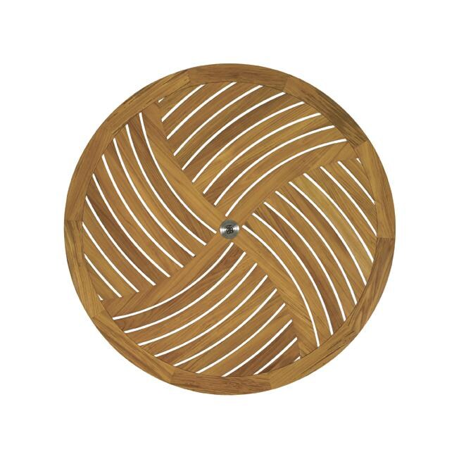 Tommy Bahama 3401-870 Tres Chic Stainless Steel Patio 54 Inch Dining Table w/ Teak Top - Teak Top thumbnail