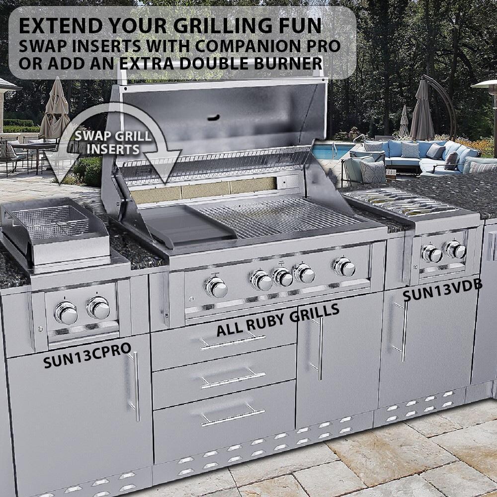 Sunstone Ruby4BIR-LP Ruby 36-in 4-Burner Built-In Propane Gas Grill & Rotisserie - Grill Installed in an Island - White Background thumbnail