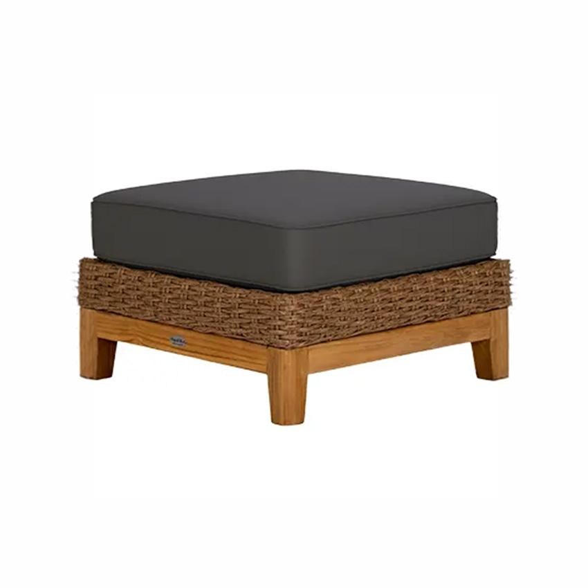 Royal Teak Collection BOCAOT-H-G Boca Wicker Ottoman w/ Sunbrella Cushion in Honey/Canvas Granite - Ottoman - White Background thumbnail