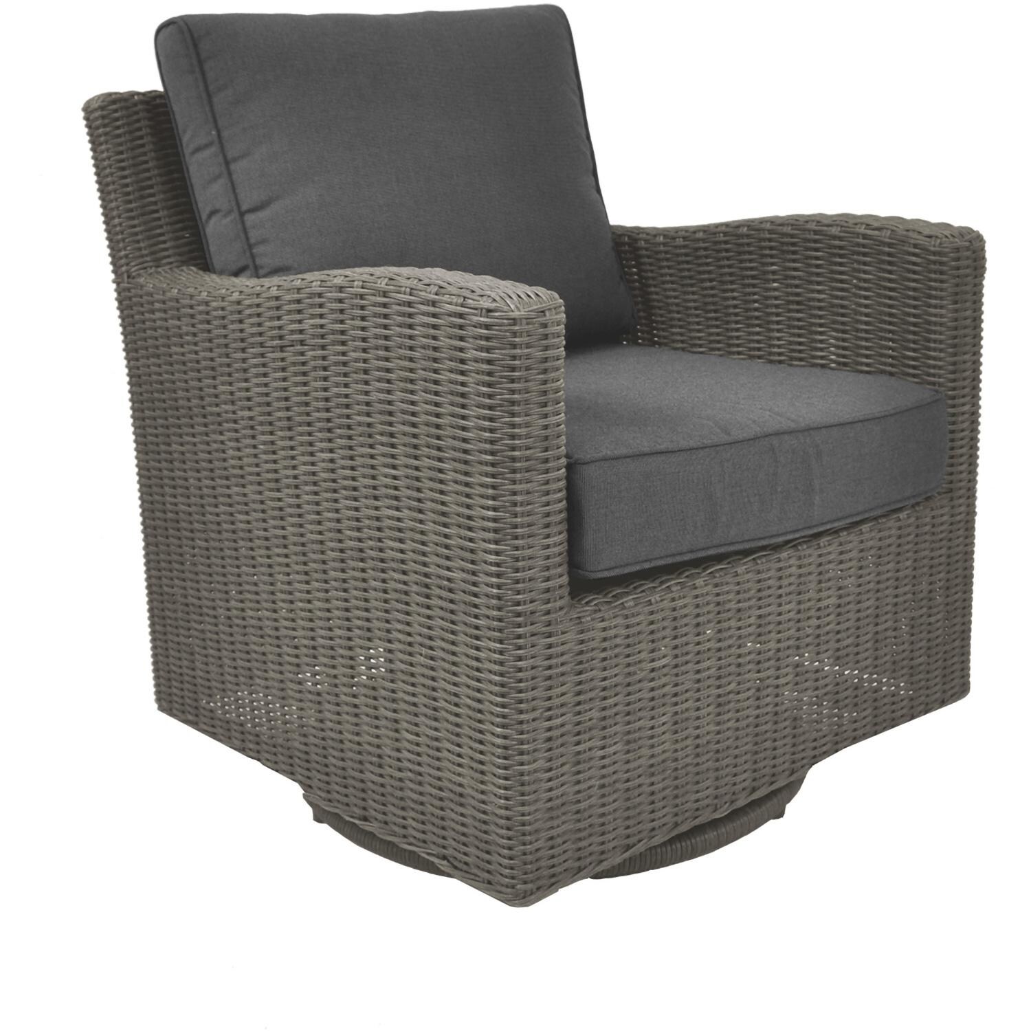 Palma 7 Pc Wicker Sectional Set in Rattan / Canvas Coal - Swivel Chair - White Background thumbnail