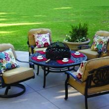 Darlee Elisabeth 5 Piece Cast Aluminum Patio Fire Pit Conversation Seating Set - Fire Pit BBQ Table With Ice Bucket Insert image