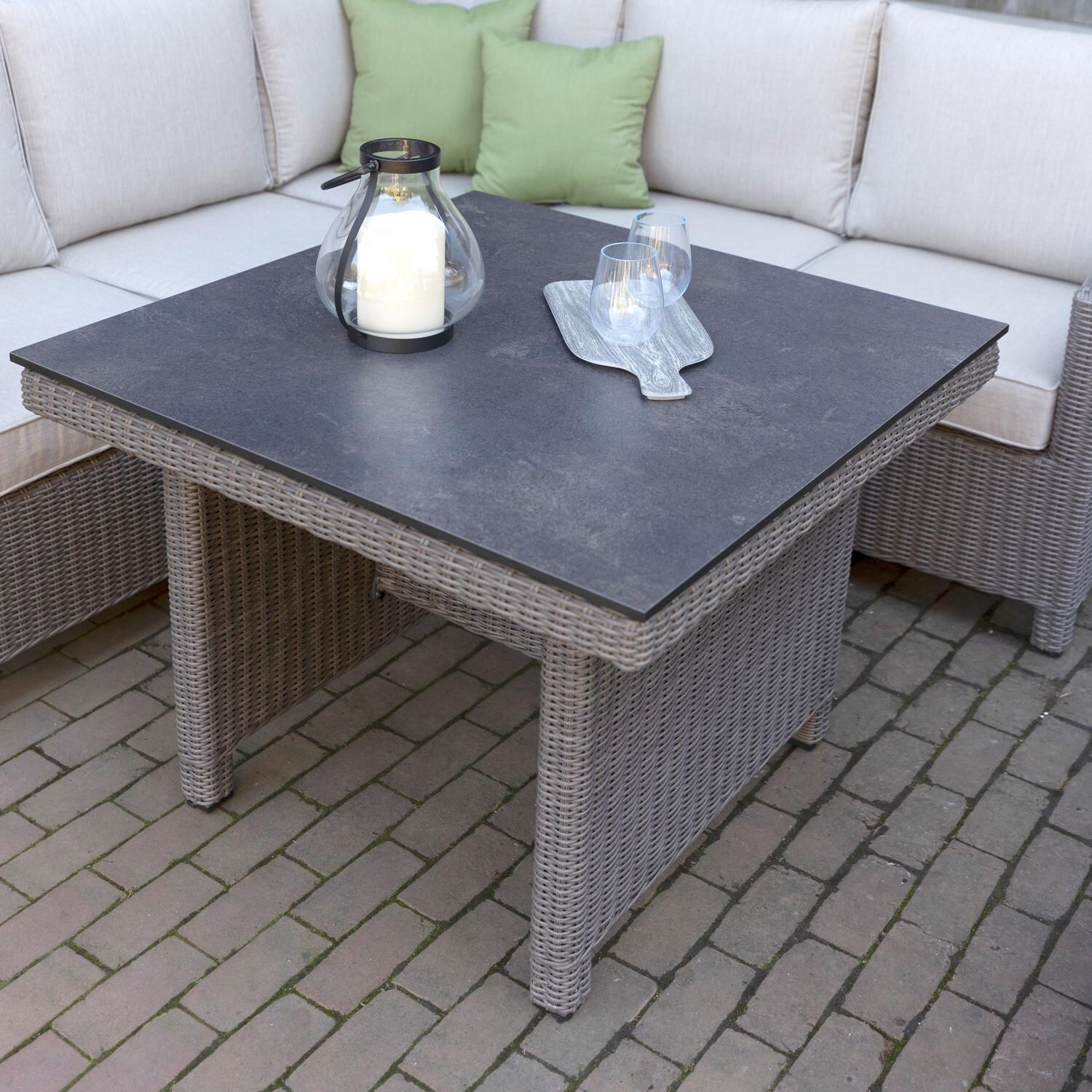 Palma 7 Pc Wicker Modular Corner Seating Set in Cast Ash By KETTLER - Table - Lifestyle thumbnail