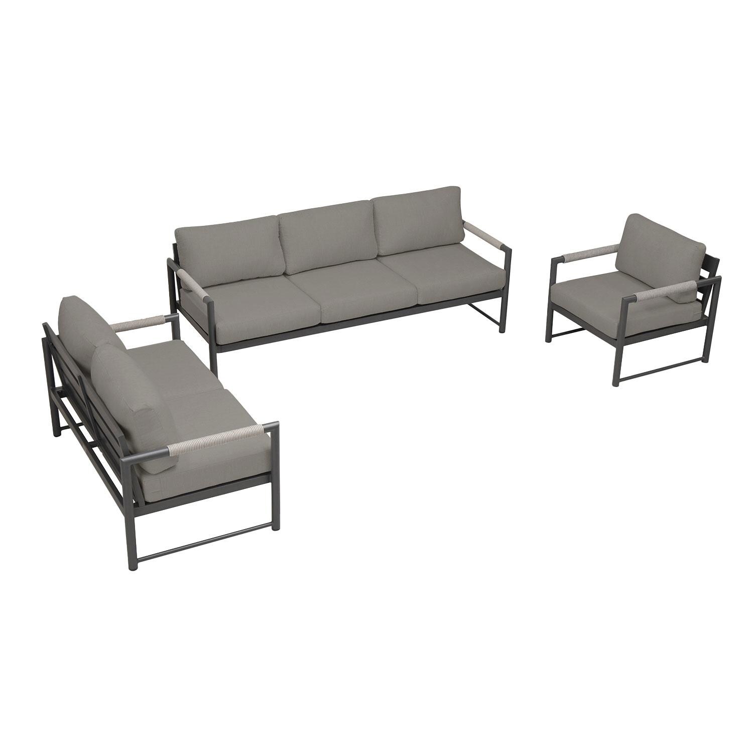 Lakeview AVEBAY-SL-PG-SET143-CC Avenue Bay Slate/Pebble Gray 3 Pc Sofa Loveseat Set - Canvas Charcoal - Overhead View - White Background thumbnail