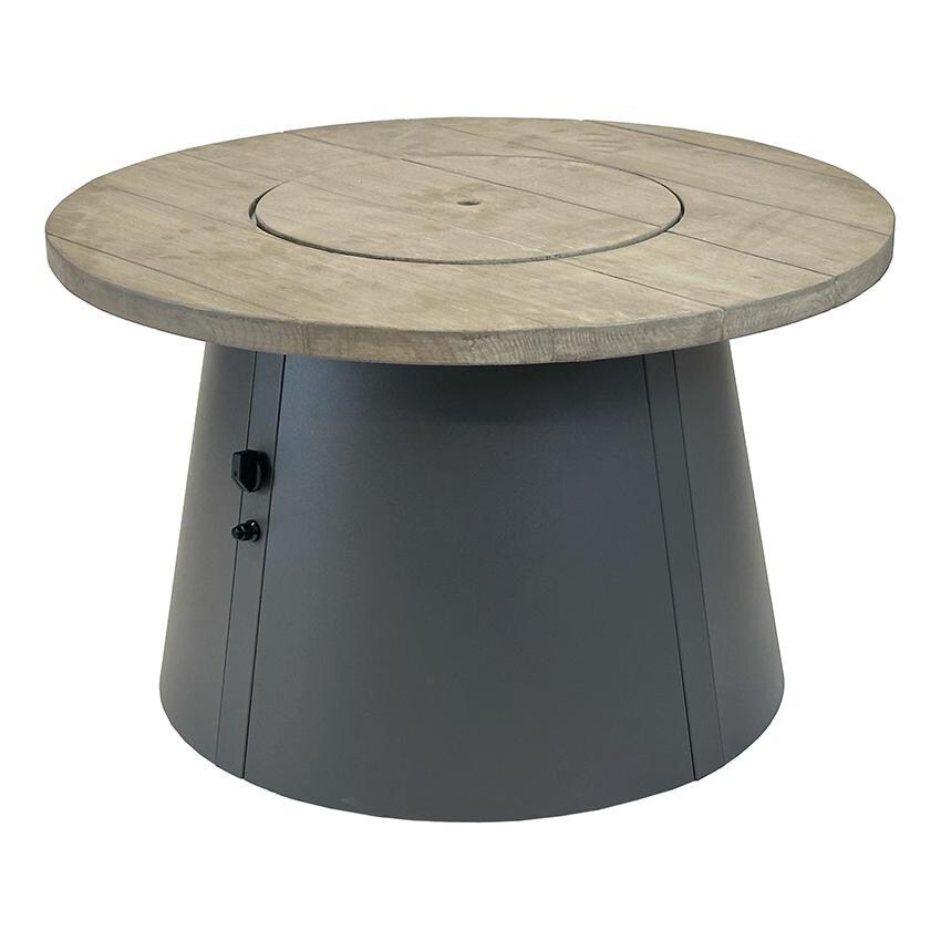 Cirvalo 41 Inch Round Natural Gas Fire Pit in Smokey Oak/Charcoal by The Outdoor GreatRoom Company - Cover - White Background thumbnail