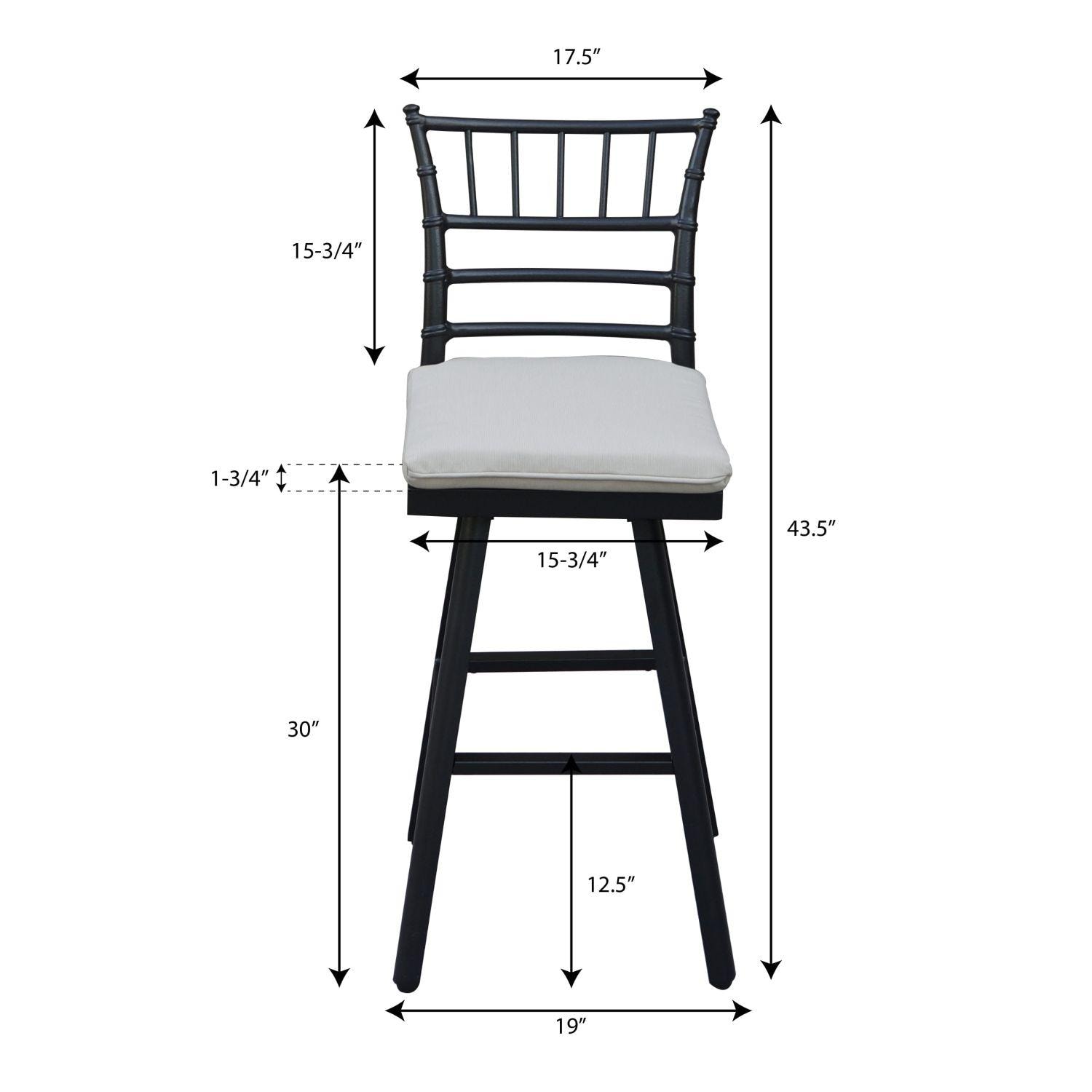 Bella Aluminum 3 Pc Patio Bar Set w/ 30-in Round Bar Table in Beige by Darlee - Bar Stool Dimensions - Dimensional thumbnail