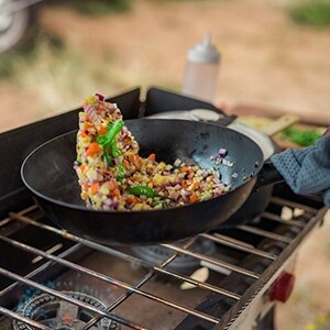 Food in a cast iron wok