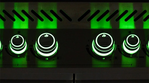 close-up of LED Spectrum Night Light control knobs glowing green