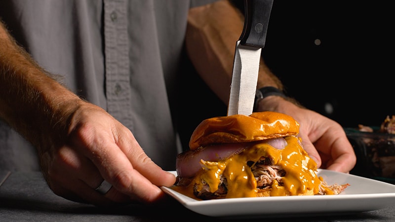 Carolina Gold smoked pulled pork sandwich