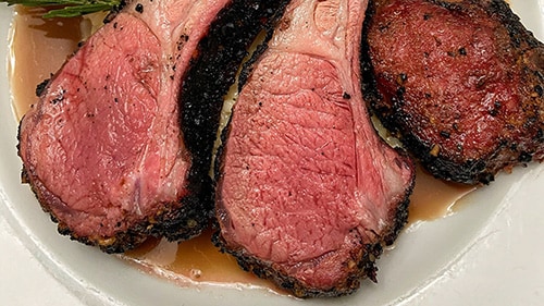 close up of seared rack of lamb
