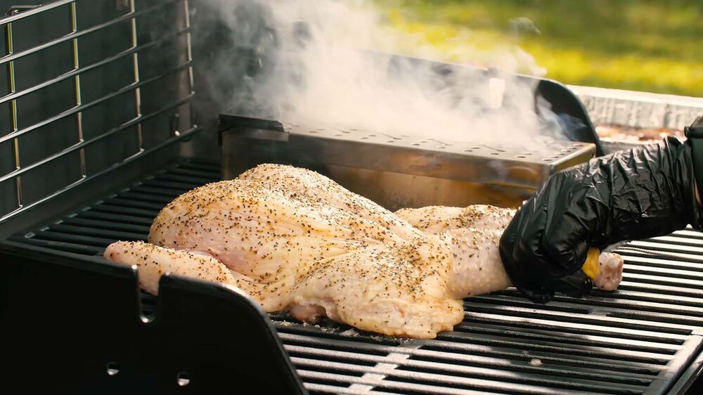 Kelsey Heidkamp's spatchcocked chicken on the grill